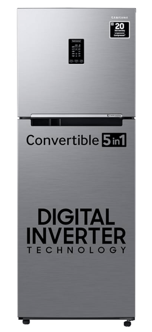 Samsung 363 L, 2 Star, Convertible 5-in-1 Digital Inverter with Display Frost Free Double Door Refrigerator (RT39C5532S8/HL, Silver, Elegant Inox, 2024 Model)